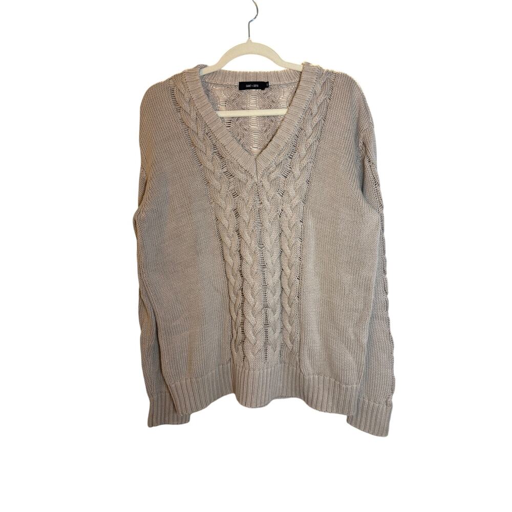 Saint + Sofia Cotton Cable Knit Sweater Size: S